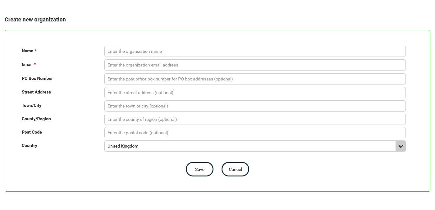 Manage Organizations - Create thumbnail