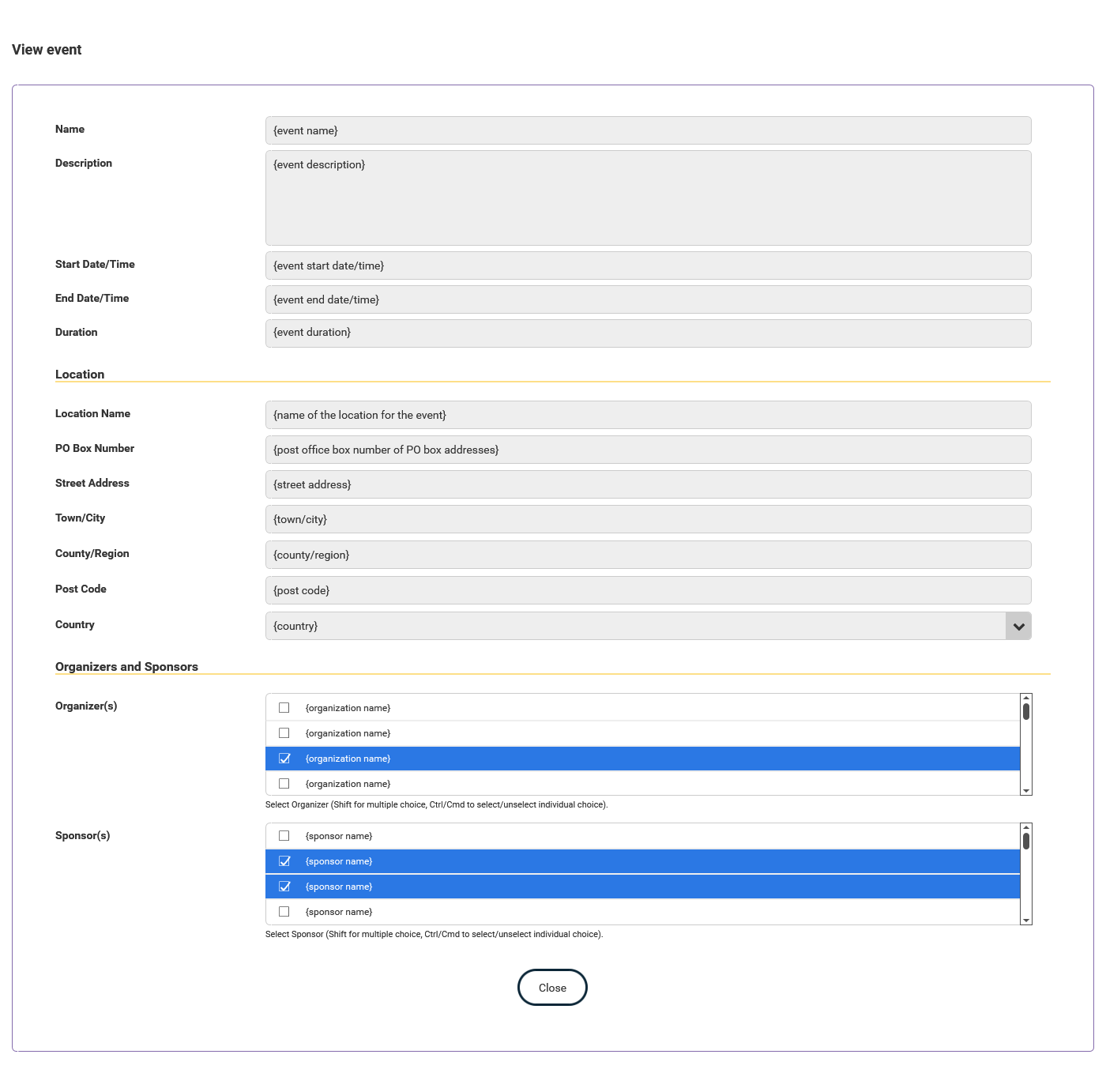 Manage Events - View thumbnail