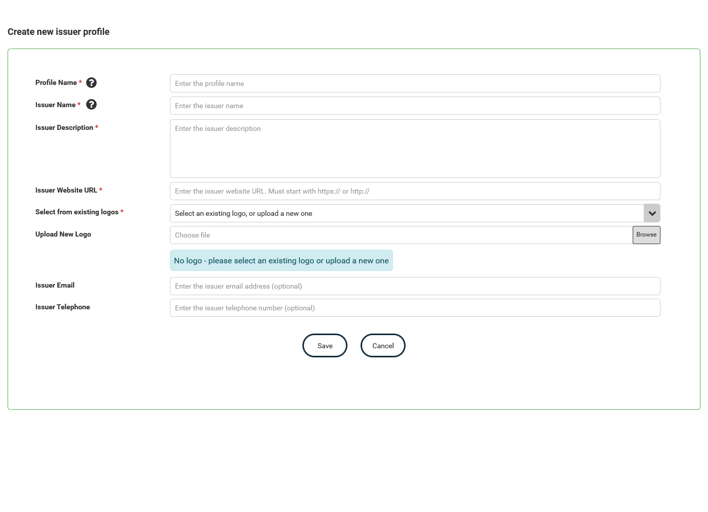 Manage Issuer Profiles - Create thumbnail