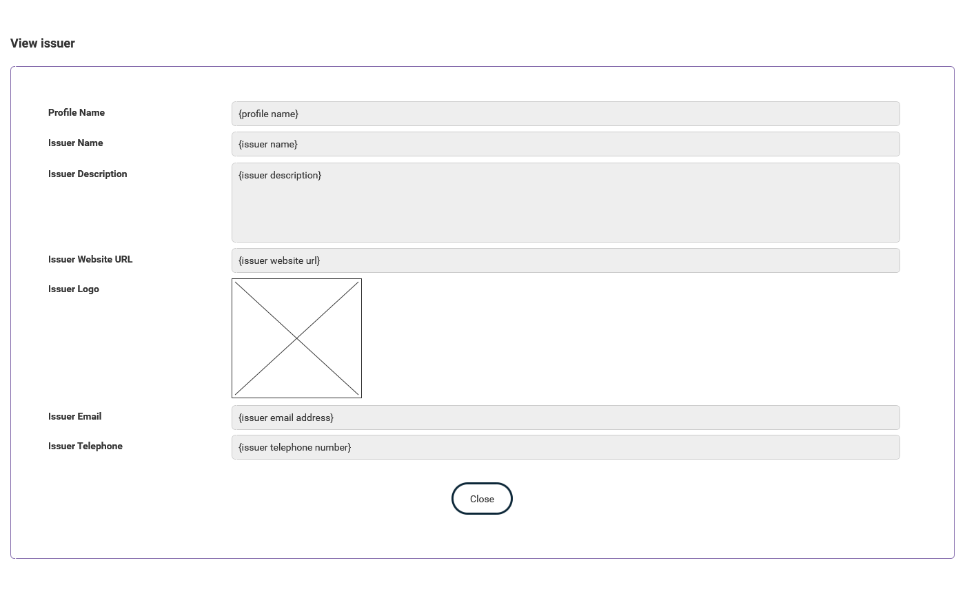 Manage Issuer Profiles - View thumbnail