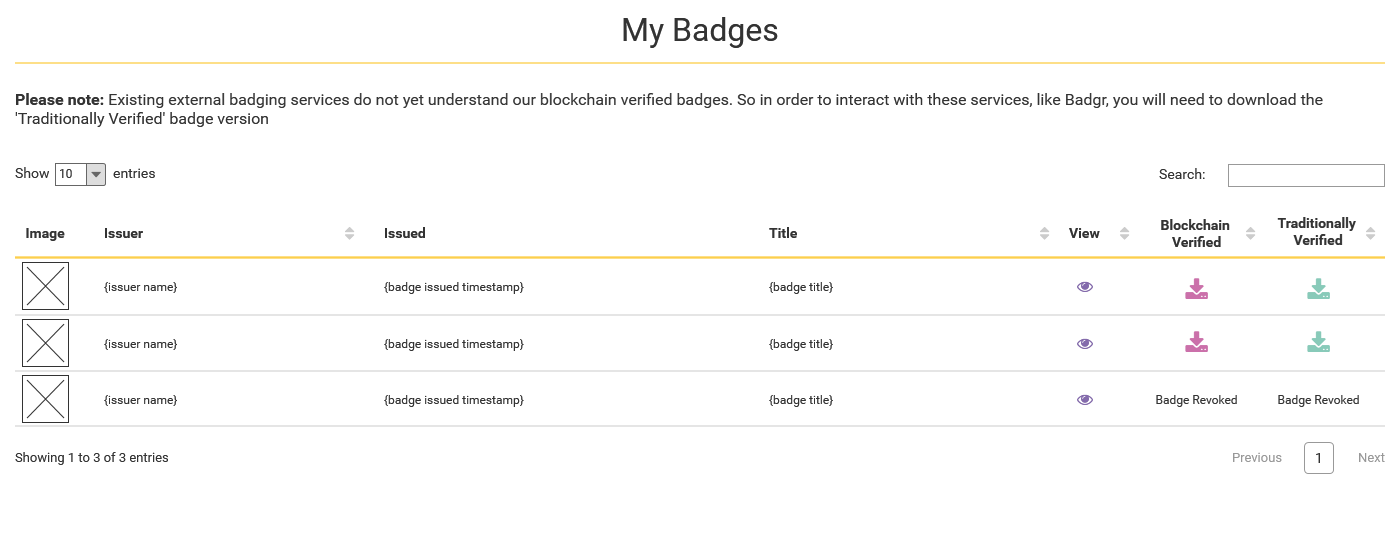 My Badges screen