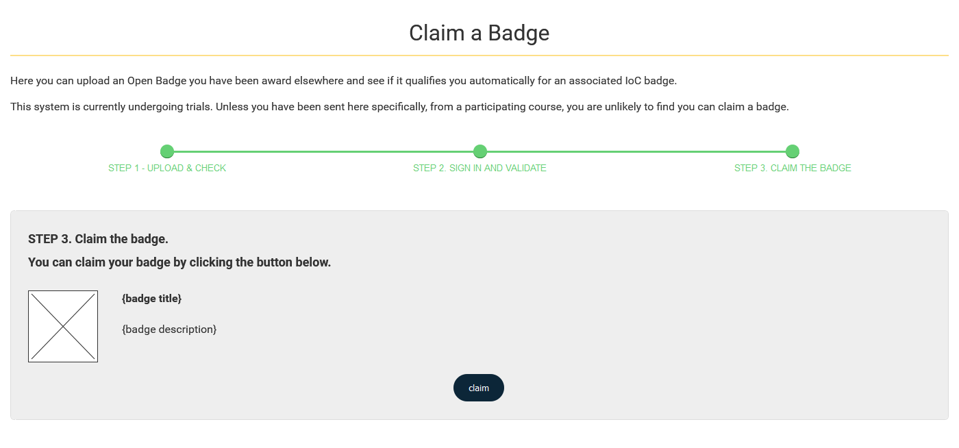 Claim a Badge - Claim screen