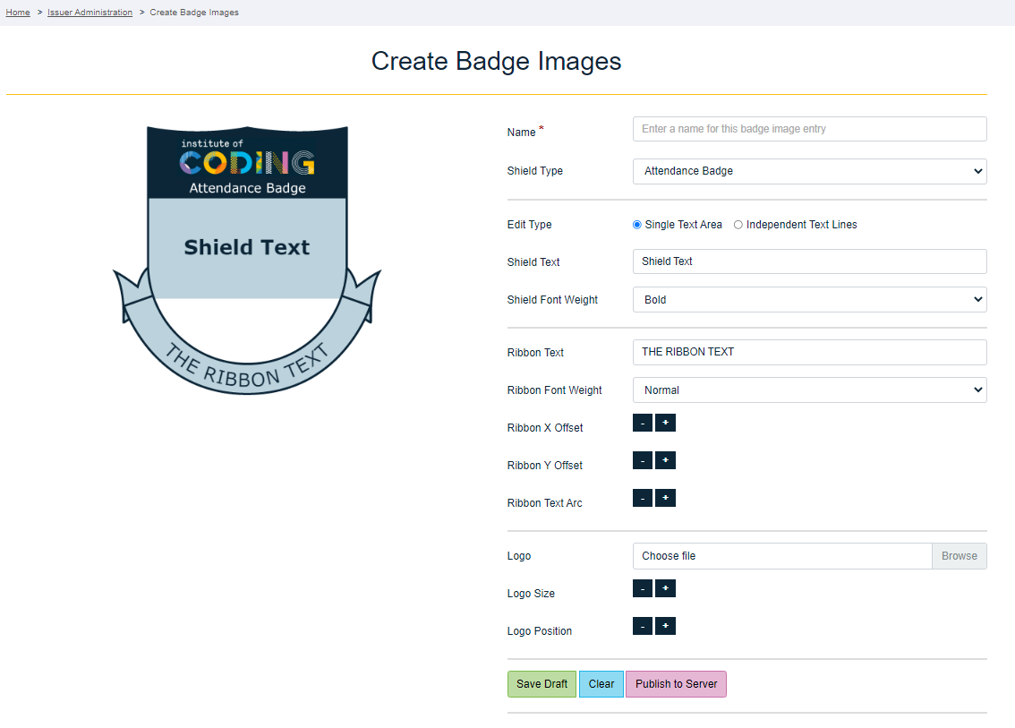 Create Badge Images page